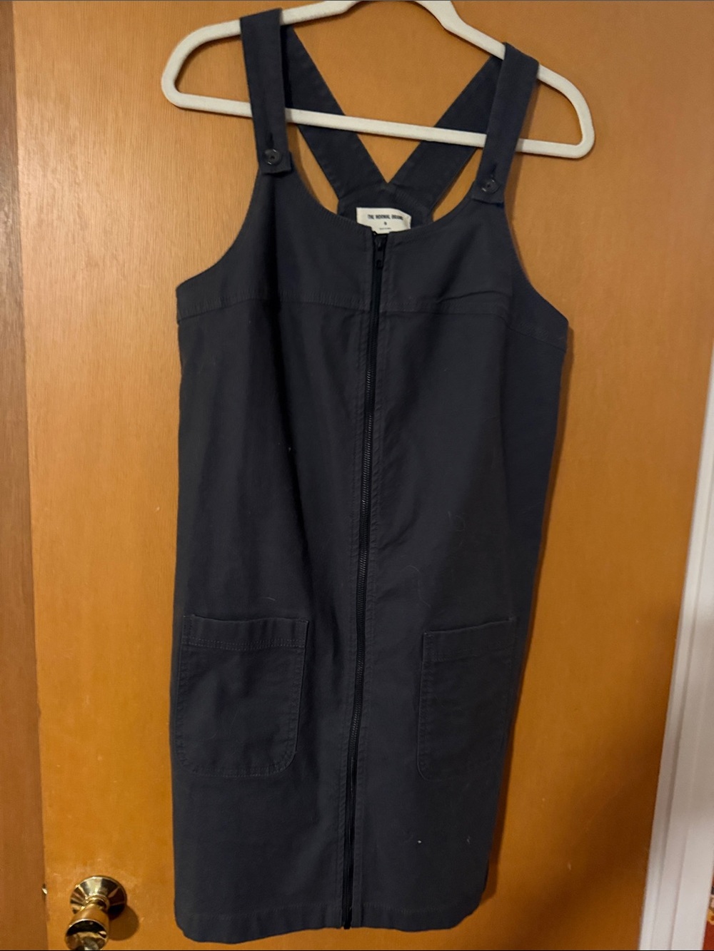 The Normal Brand Navy Zip-Front Pinafore Midi Dress